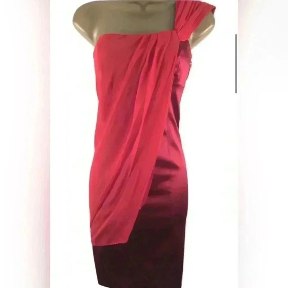 Karen Millen Layered Silk One Shoulder Pencil Dress in tonal red - Picture 1 of 6